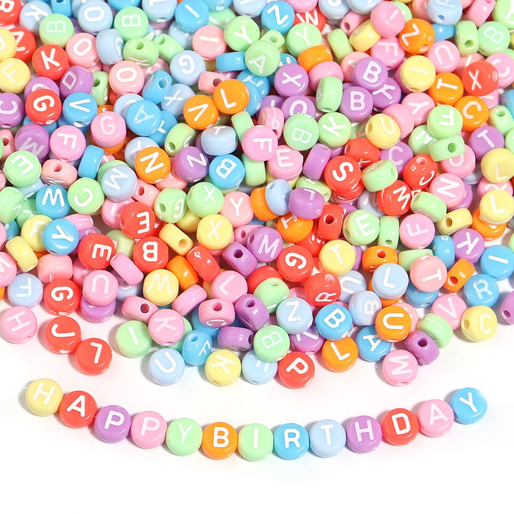 100pcs 7mm Acrylic Mixed Letter Beads Round Flat Alphabet Loose Spacer Beads For DIY Jewelry Making Bracelets Necklace Supplies