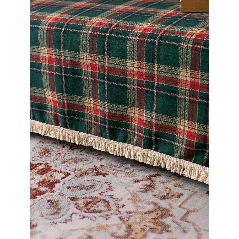 Tassel Christmas Sofa Cover, Universal Breathable Lightweight Farmhouse Bedcover for Pets Kids Couch Living Room Home Decoration