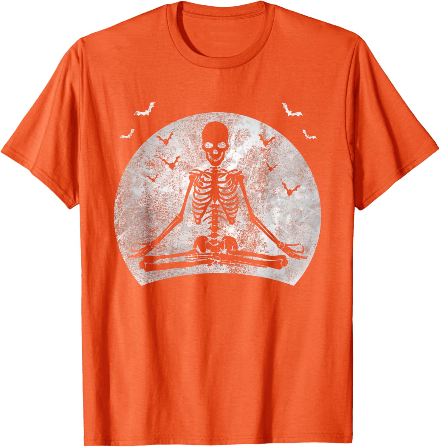 

Meditating Skeleton Moon Bat Halloween Yoga Graphic Tee Soft Cotton Casual T-Shirt 4XL