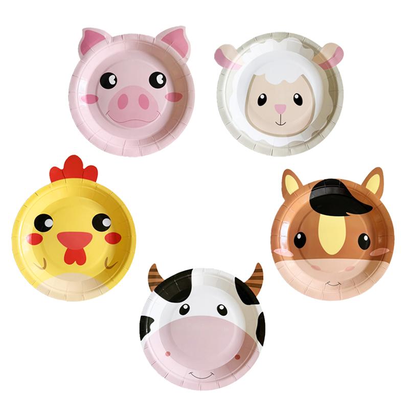 10Pcs Farm Animals Party Paper Plates Cute Cow Sheep Duck Chick Plate Kids Birthday Party Supplies Baby Shower Favors