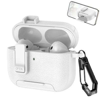 Für AirPods Pro 3 Ledertextur Kabellose Kopfhörerhülle mit Haken & Halter