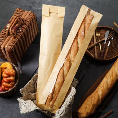 50Pcs Baguette Bag with Clear Homemade Long Bread Loaf Bag Window French Bread Storage