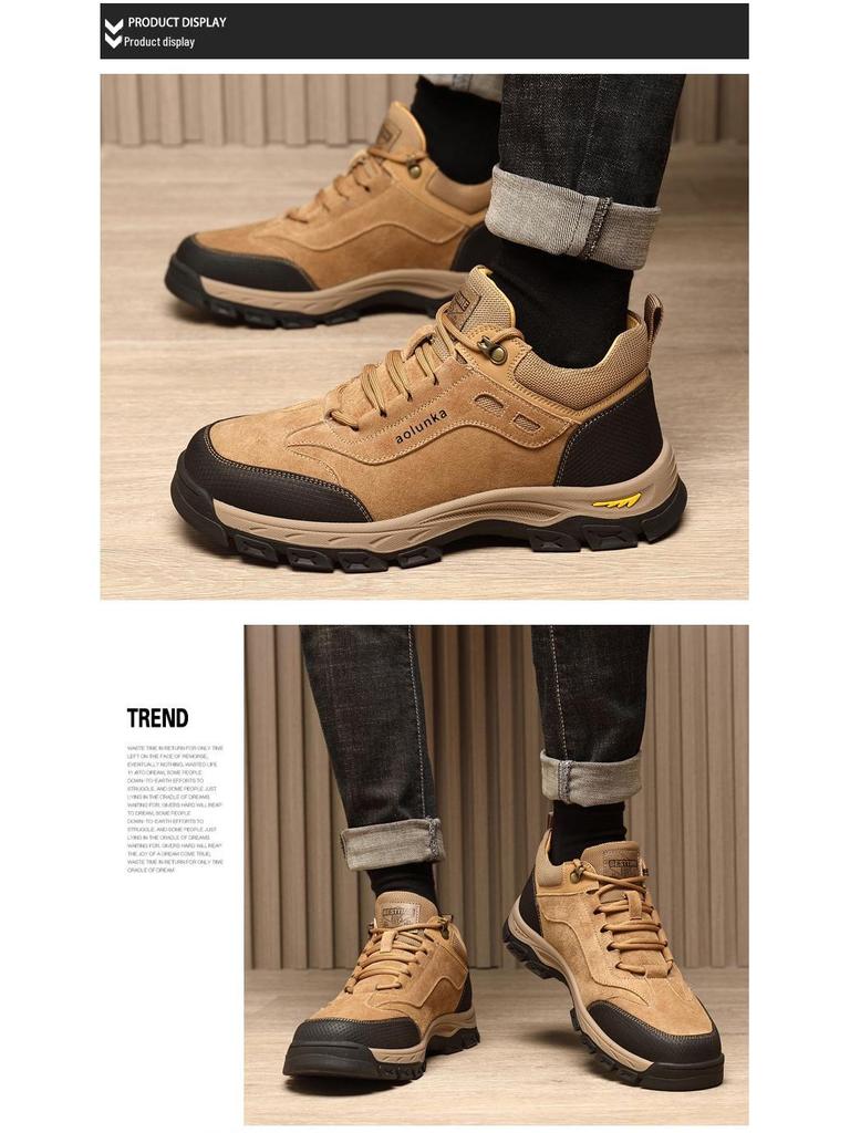 Men's 2024 Genuine Leather Velvet-Lined Snow Boots - Thick, Warm, Outdoor Workwear Shoes