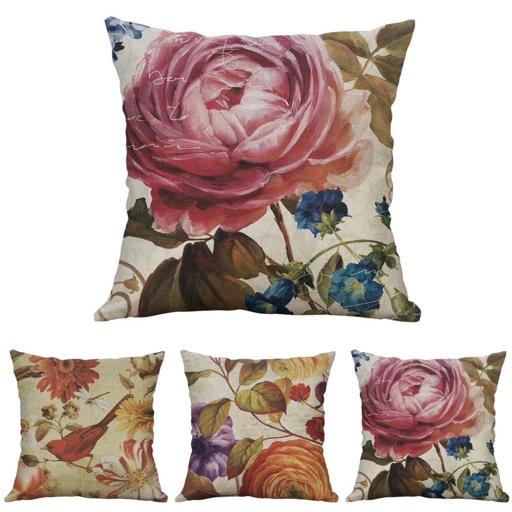 Premium Retro Flower Linen Pillow Case For Stylish Sofa Home Decor 18 Inches