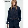 Zaprha 2025 Autumn New Women Simple and Versatile Denim Short Lapel Long Sleeve Shirts Outerwear 1934231