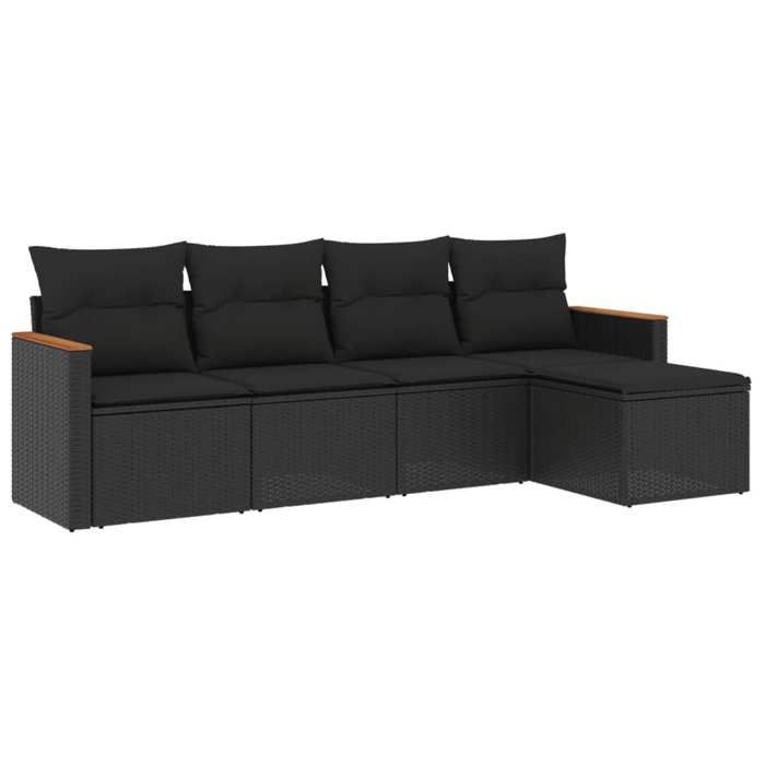 VidaXL Salon de Jardin avec Coussins 5 pcs, Canapés de Terrasse, Ensemble de Meubles de Patio, Mobilier d'Extérieur, Noir 3258317