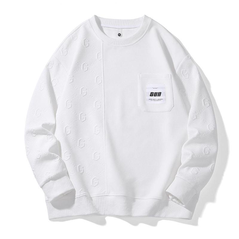 Large Long Sleeve T-shirt Men's Sweater Round Neck Men's Loose Casual White Bottom Shirt
