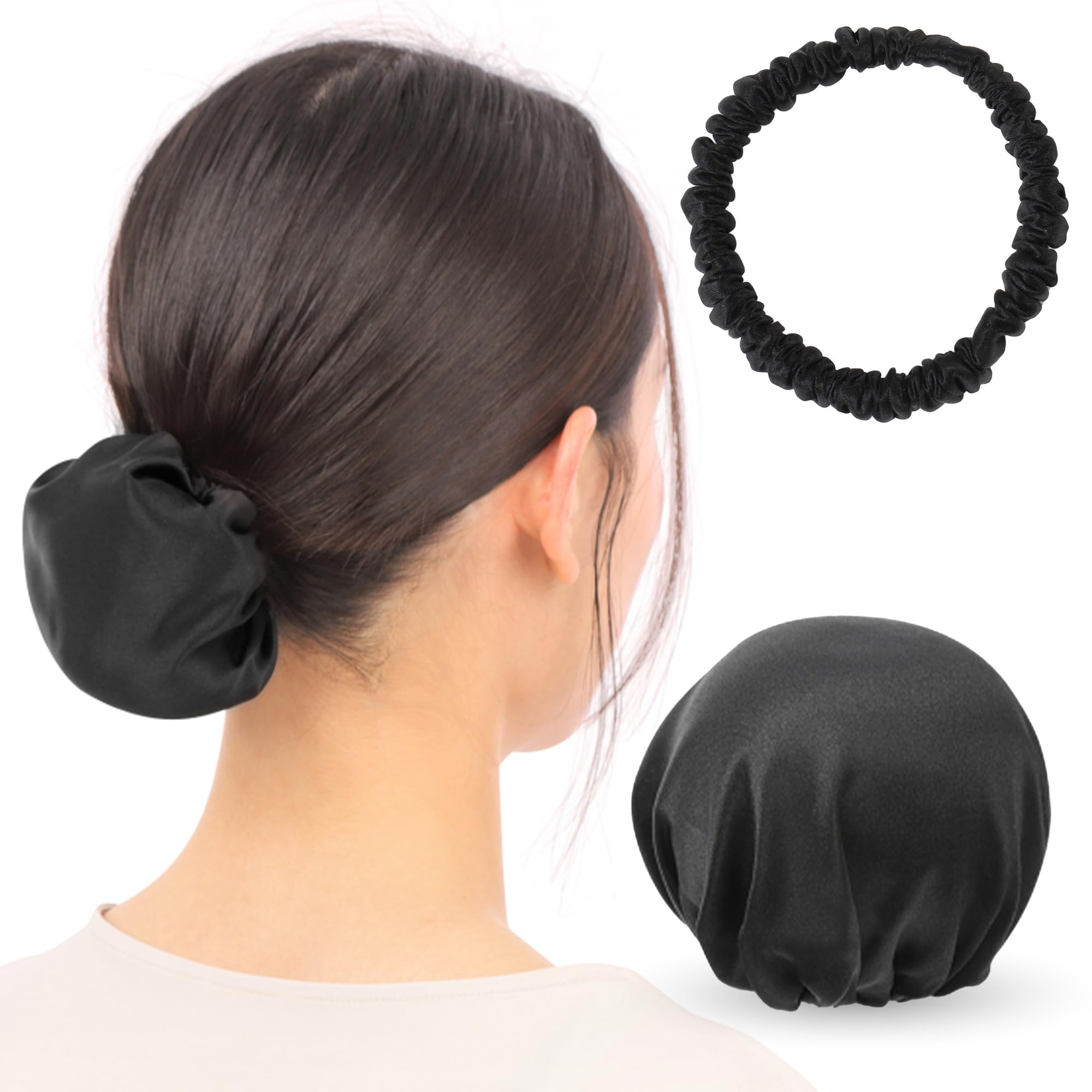 

Пучок Обложка Волосы Шелковая Резинка Уход за Волосами Волосы Блестящие и Сетка для Шиньона Шелковая Шапочка Сетка для Пучка Черная Маленькая Эластичная Резинка, 100% Делает Гладкими (Обычный + Группа)