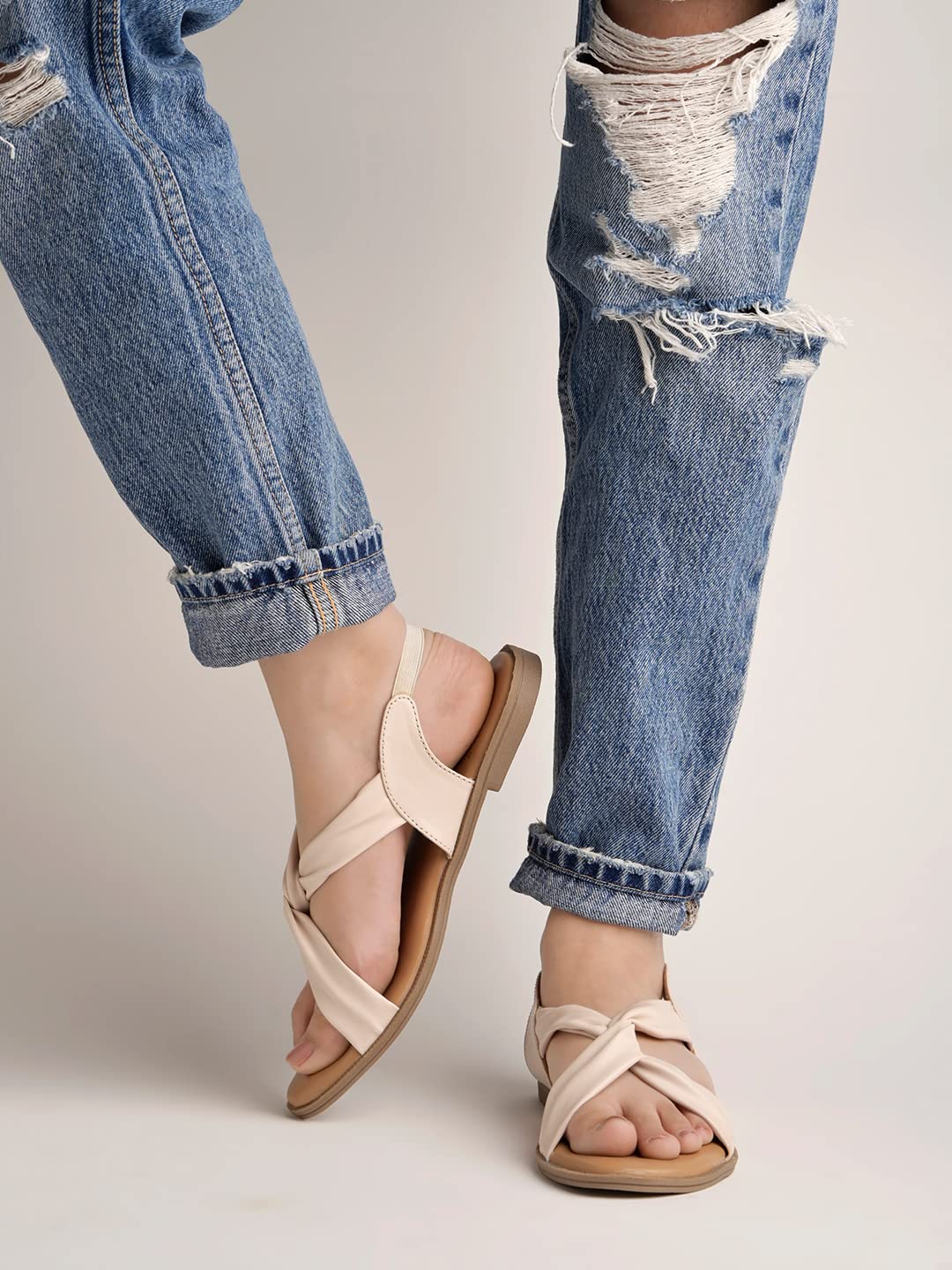 Shoetopia Cross Strap Cream Flat Sandals For Women & Girls /Uk9 9 UK