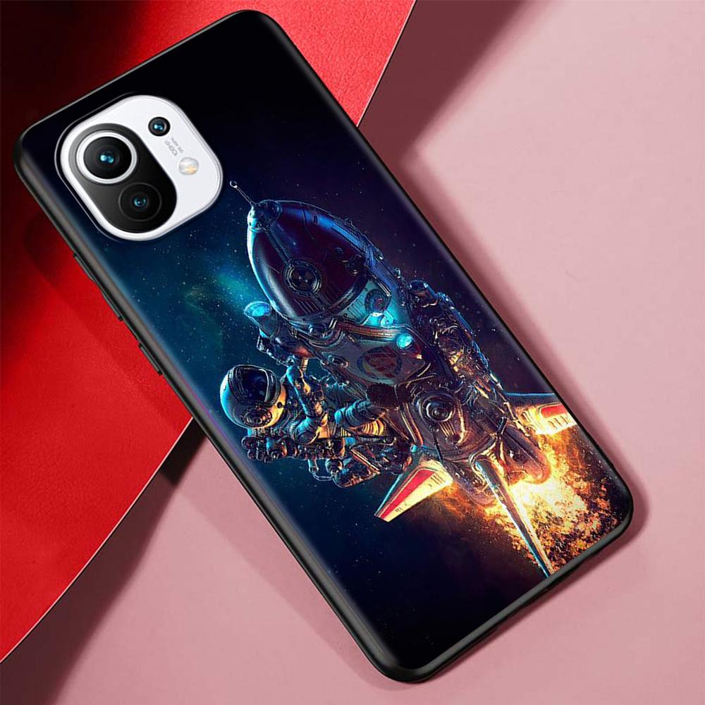 Cartoon Funny Space Astronaut Case for Xiaomi Mi 11 Ultra 11T 10T 9T Pro Note 10 A2 9 8 Lite A3 CC9E 10S Black Soft Phone Cover