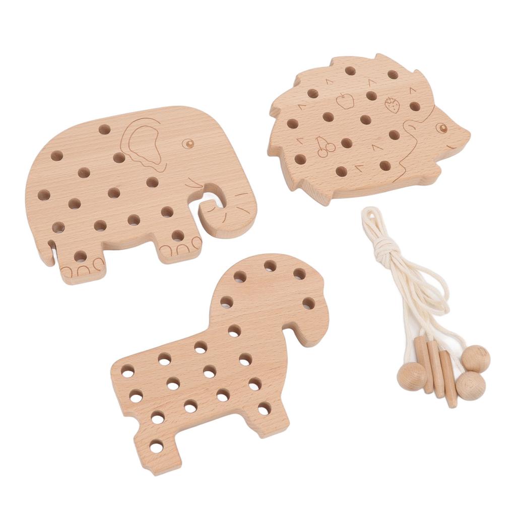 Ahşap İp Geçirme Oyuncak Hayvan Stil Sabır İnce Motor Becerisi Mantıksal Güvenli Yürümeye Başlayan Çocuklar için İp Geçirme Oyuncak