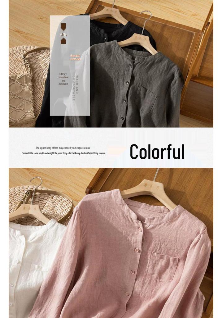 Women’s High-End Artistic Retro Cotton and Linen Loose Top – New Spring 2026 Collection