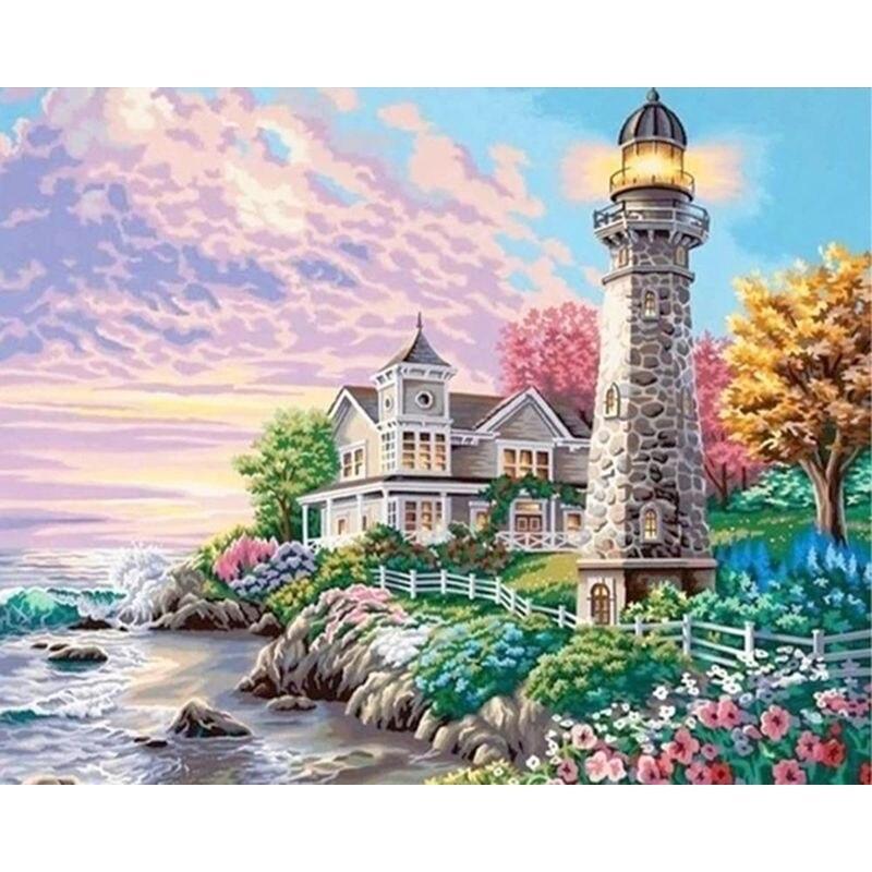 Diamond Painting 5D Fai Da Te: Spiaggia E Faro, La Tua Opera D'arte