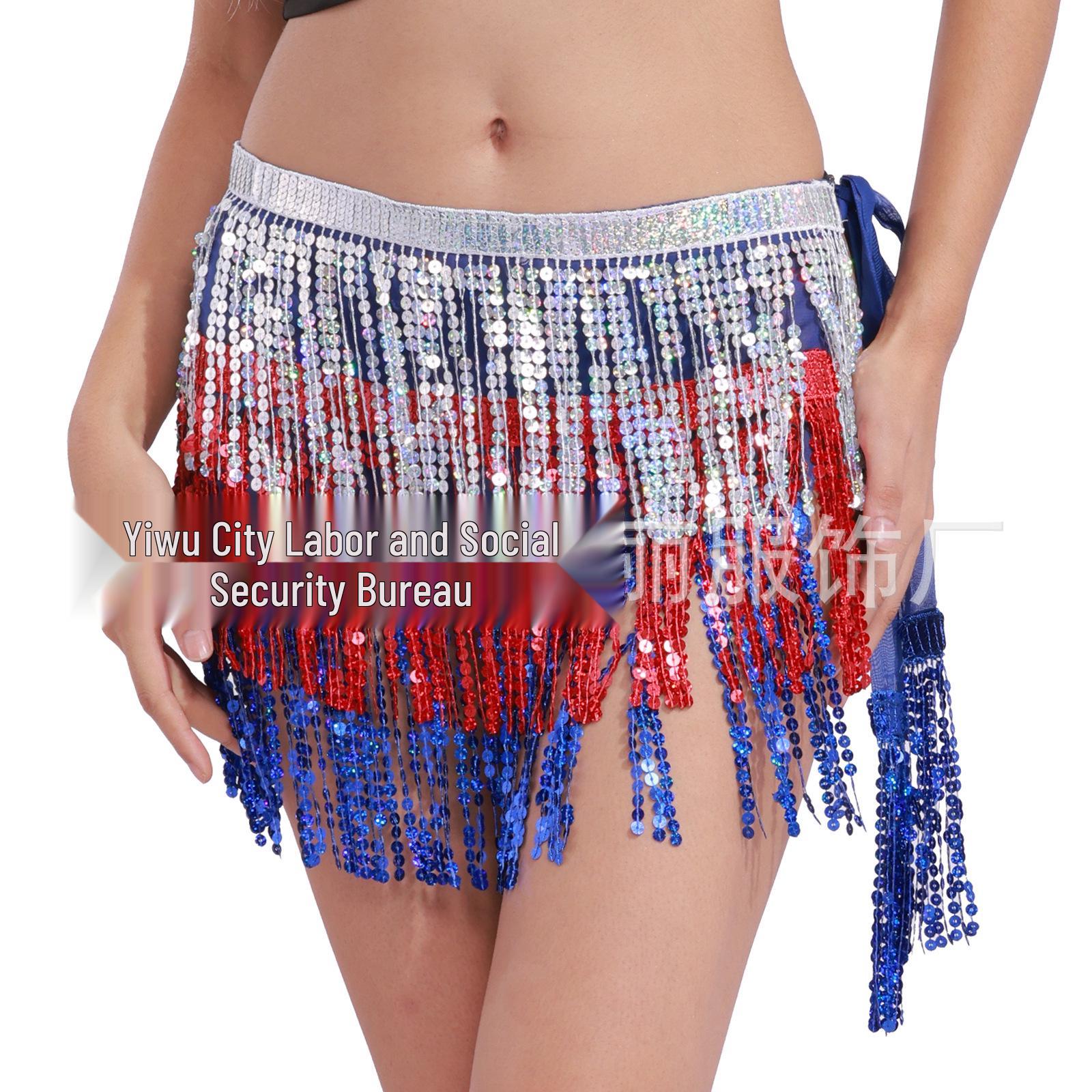 

Богемна стегнова пов язка з паєтками та китицями для Хелловіну та виступів з танцю живота One Size срібний/червоний