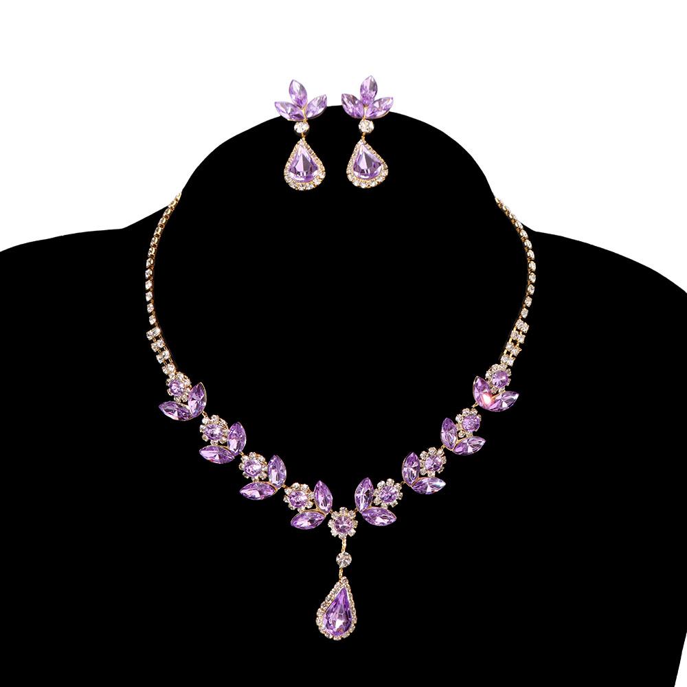 Strass Kristall Schmuckset Glänzende Halskette Hochzeitsfeier Ohrringe Bankett