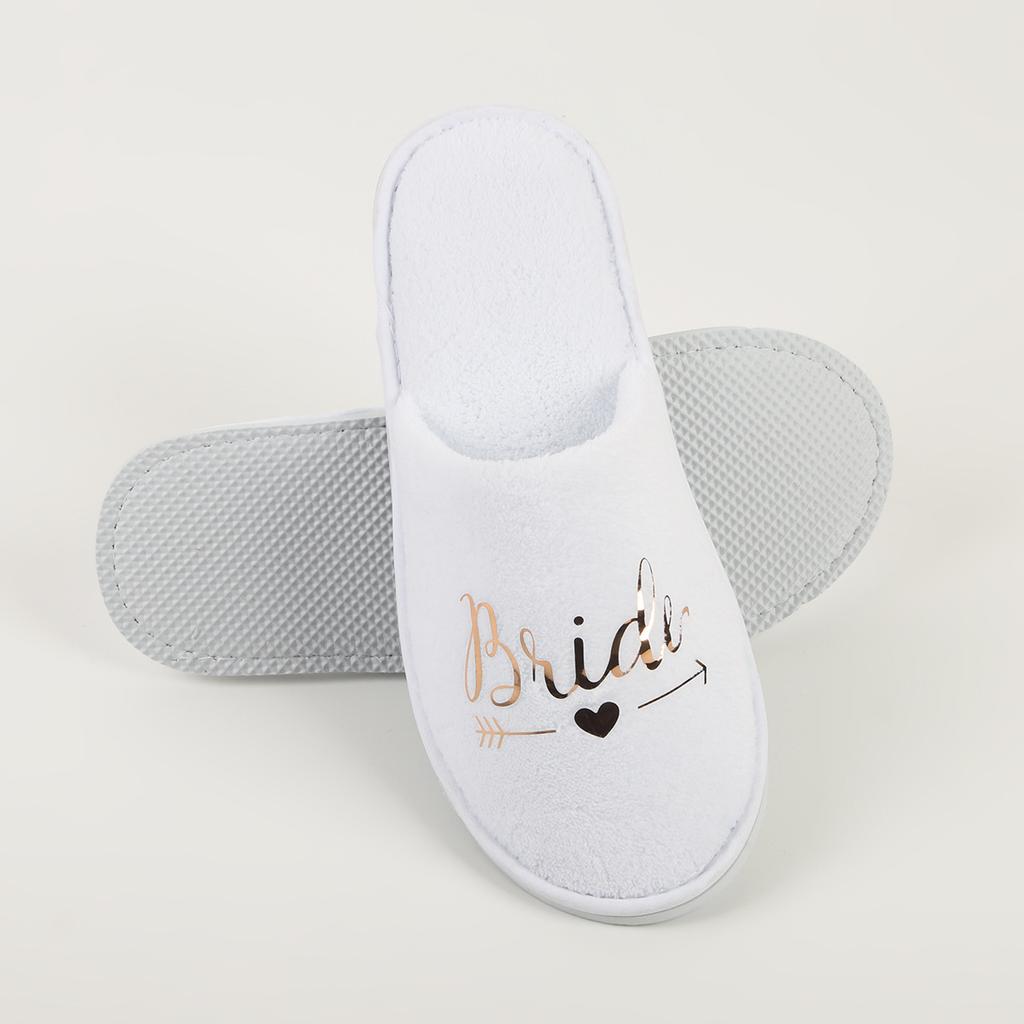 Fashion Bridal Party Slippers Set, Coral velvet Close-toe With Golden Letter Lightweight Plush Cozy Flats, Non-slip Soft Sole For Bride