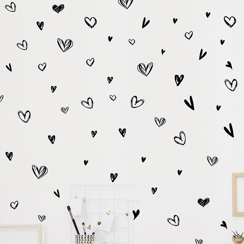 Classic Black and White Heart Wall Stickers for Girls Room Decoration Women Bedroom Living Room Wall Decals Kids Room Stickers