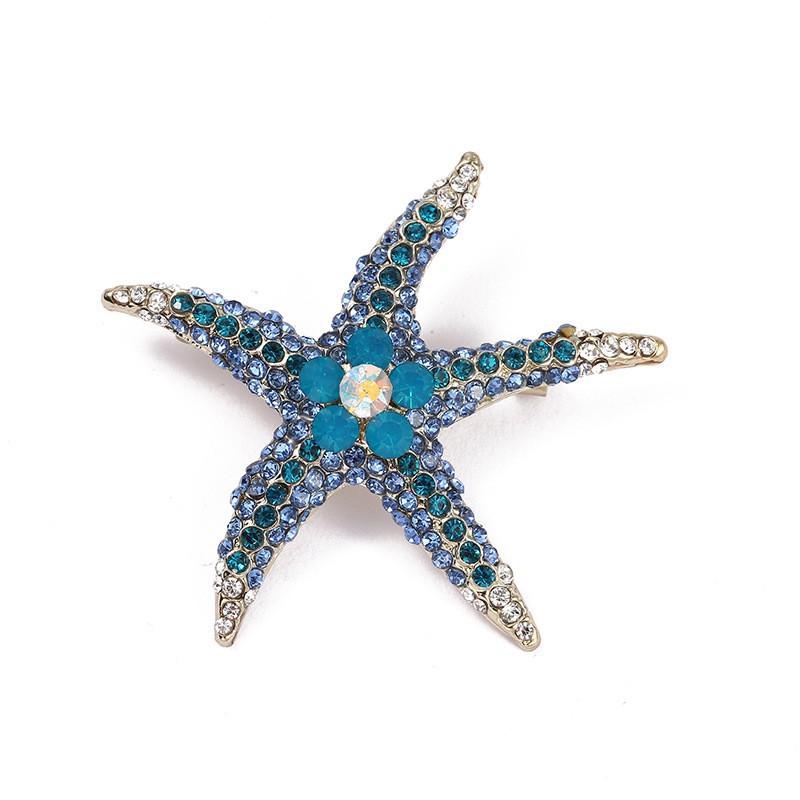 Korean Marine Life Brooch: Starfish & Shell Pin with Metal, Diamond, & Pearl Accents