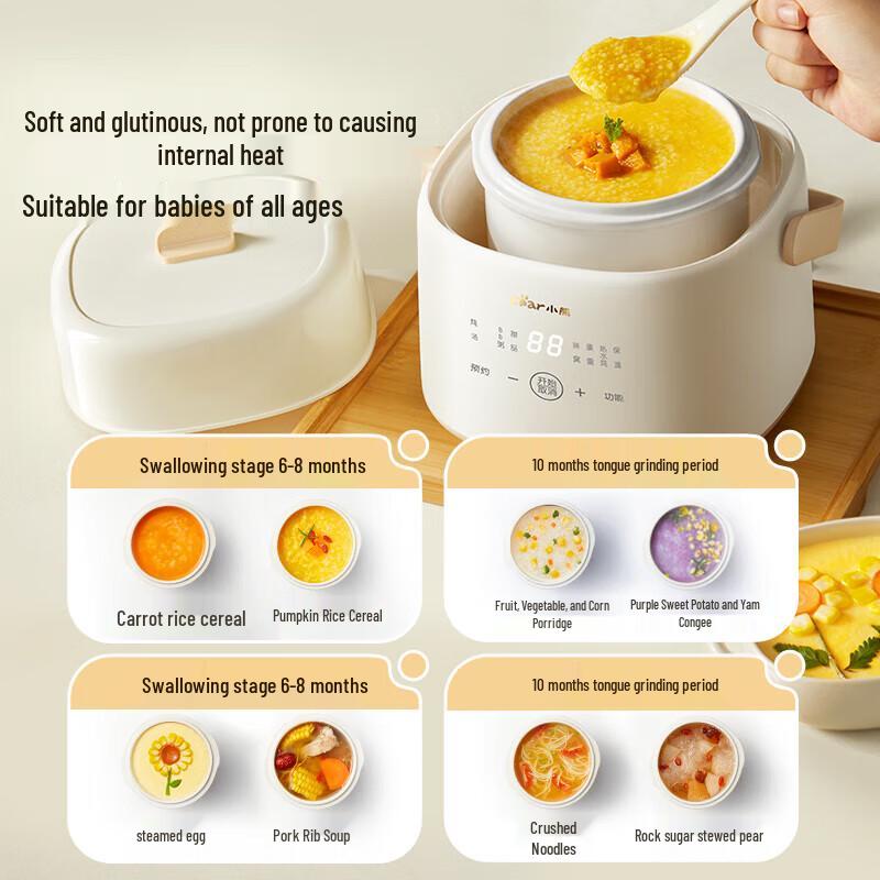 BEAR Olla eléctrica para cocinar comida de bebé de 1L enchufe CN (adaptador incluido)