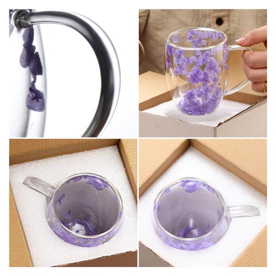 Double Wall Glass Insulation Flower Pattern Cup Tumbler Unique Coffee Mug Heat Insulated Heat Resistant