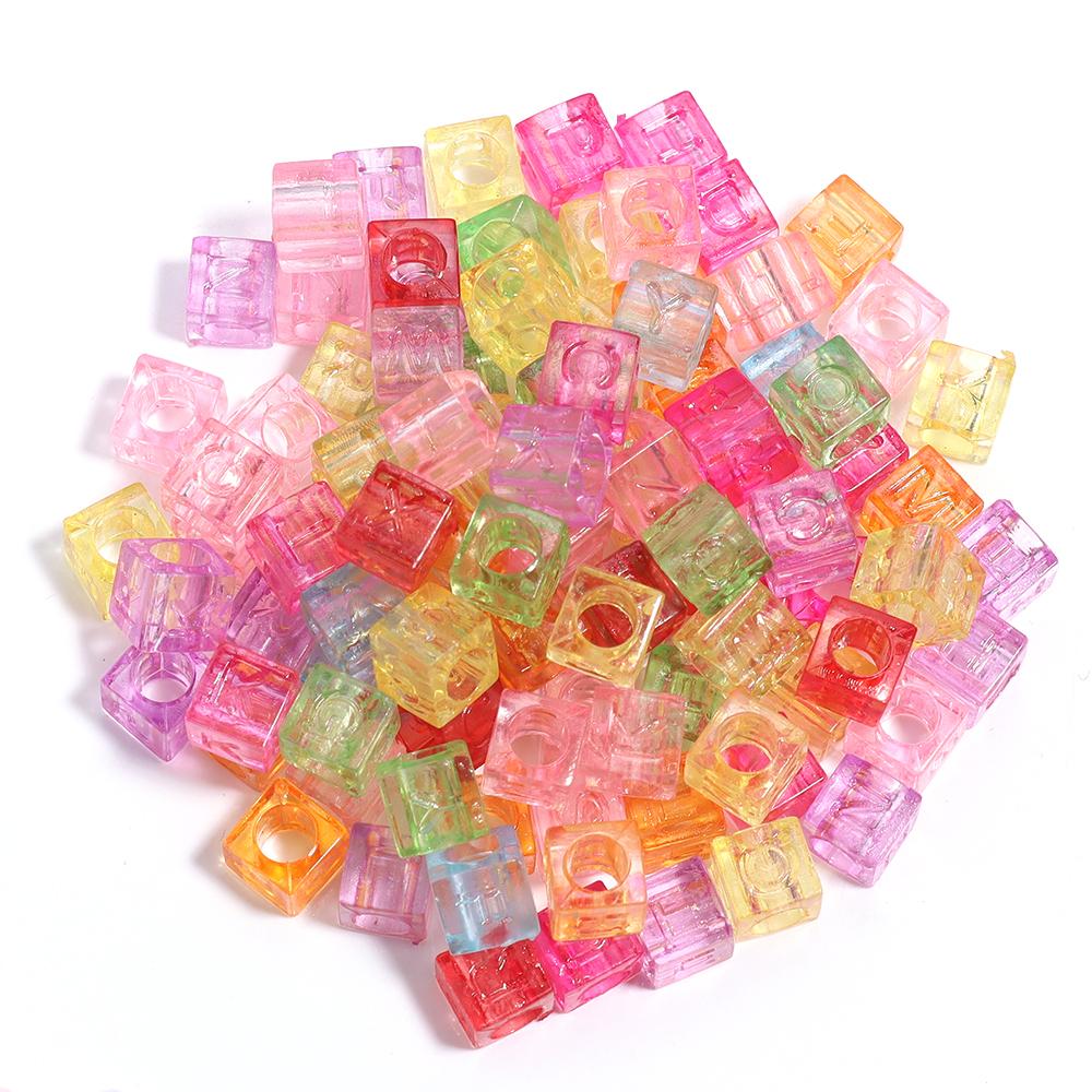 100Pcs Square Acrylic Letter Beads Mix Color Large Hole Alphabet Beads For Jewelry Making DIY Craft Friendship Bracelet Supplies