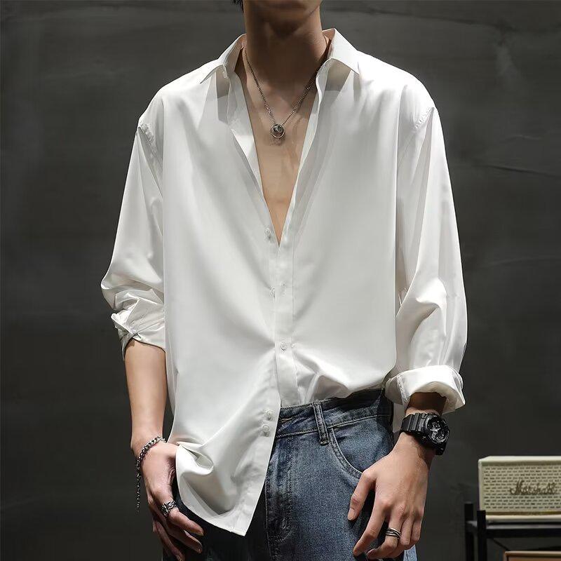 

Белая рубашка с длинным рукавом в стиле ретро, свободного кроя, не мнущаяся XL белый