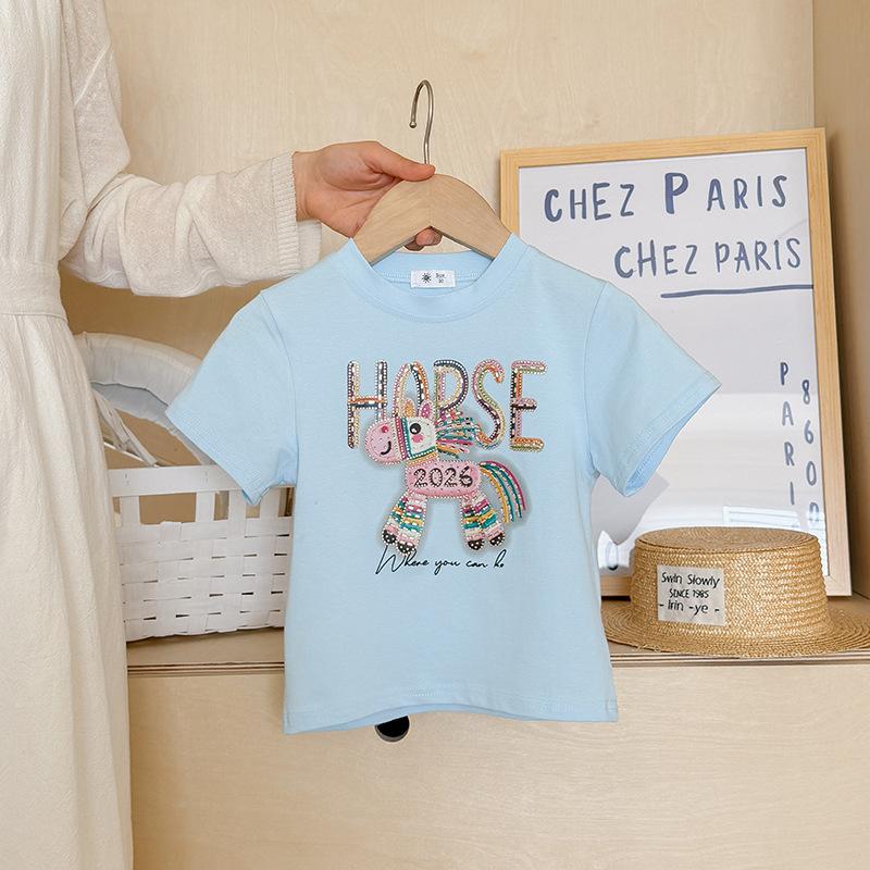 Boys And Girls Casual Short-sleeved T-shirts For Summer, Cute Horse-themed Children s T-shirts 100cm