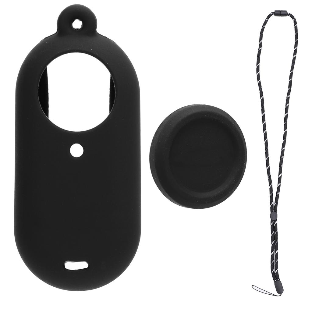 Silicone Protective Case Set for GO 3S Thumb Camera Protective Cover and Lens Cap with Lanyard Black