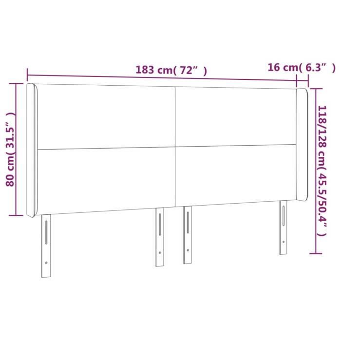 VidaXL Tête de lit avec oreilles Noir 183x16x118-128 cm Similicuir3119402