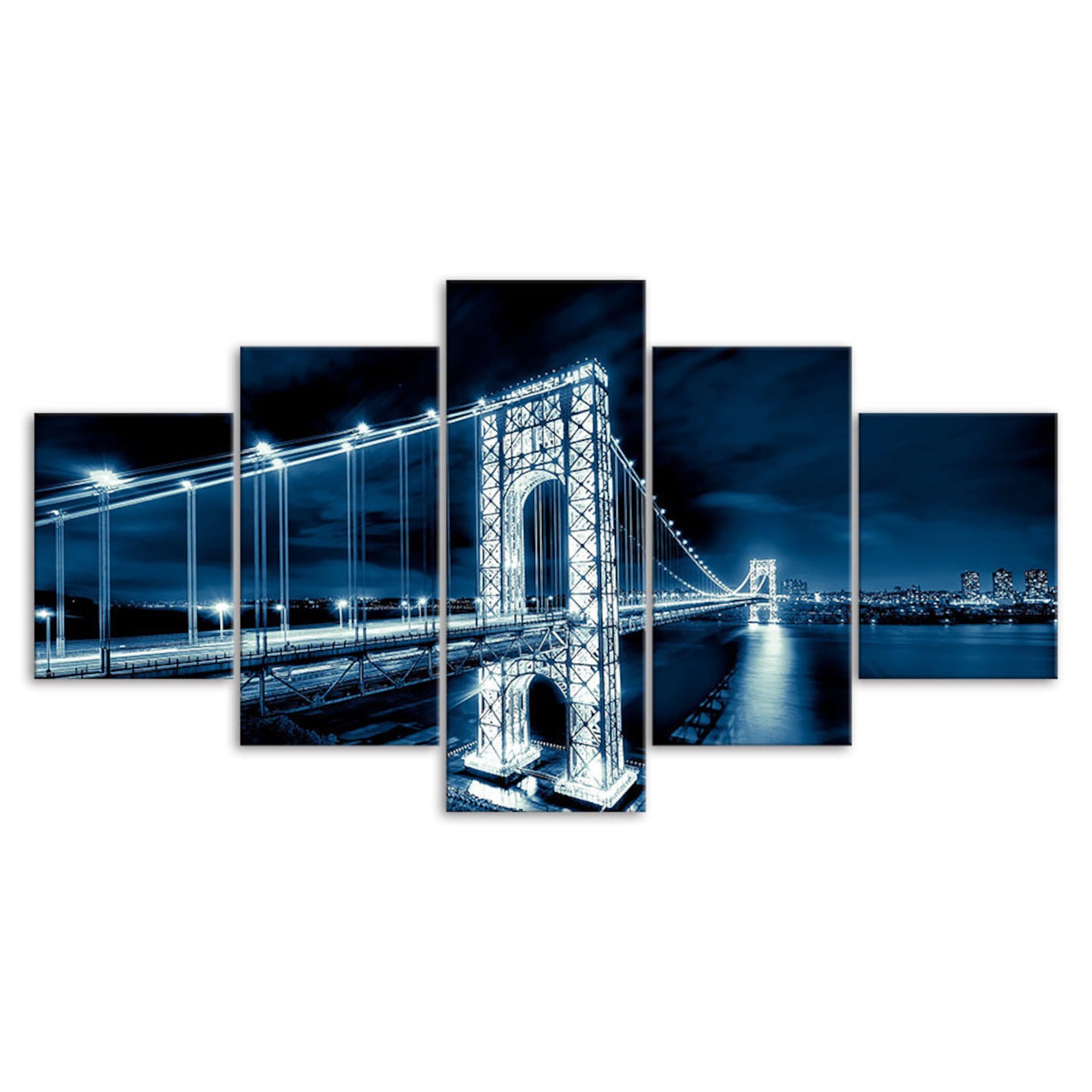 

George Washington Bridge Illuminated Light Trails 5 Piece Five Panel Wall Canvas Print Modern Art Poster Home Decor Gift For Him For Her 20X35 20X45 20X55CM