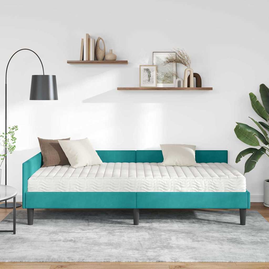 Corner Bed Frame with Mattress Other 2 Pcs Turquoise Velvet