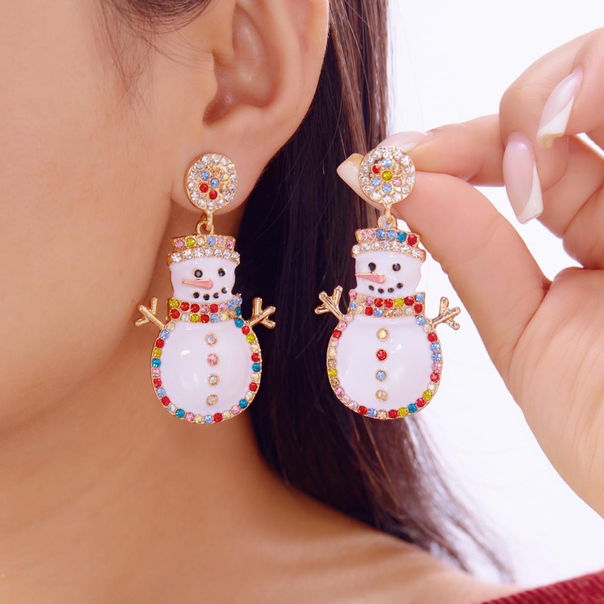 

Christmas Colorful Rhinestone White Enamel Snowman Drop Earrings Glitter Holiday Dangle Earring Jewelry For Women Men Party Gift