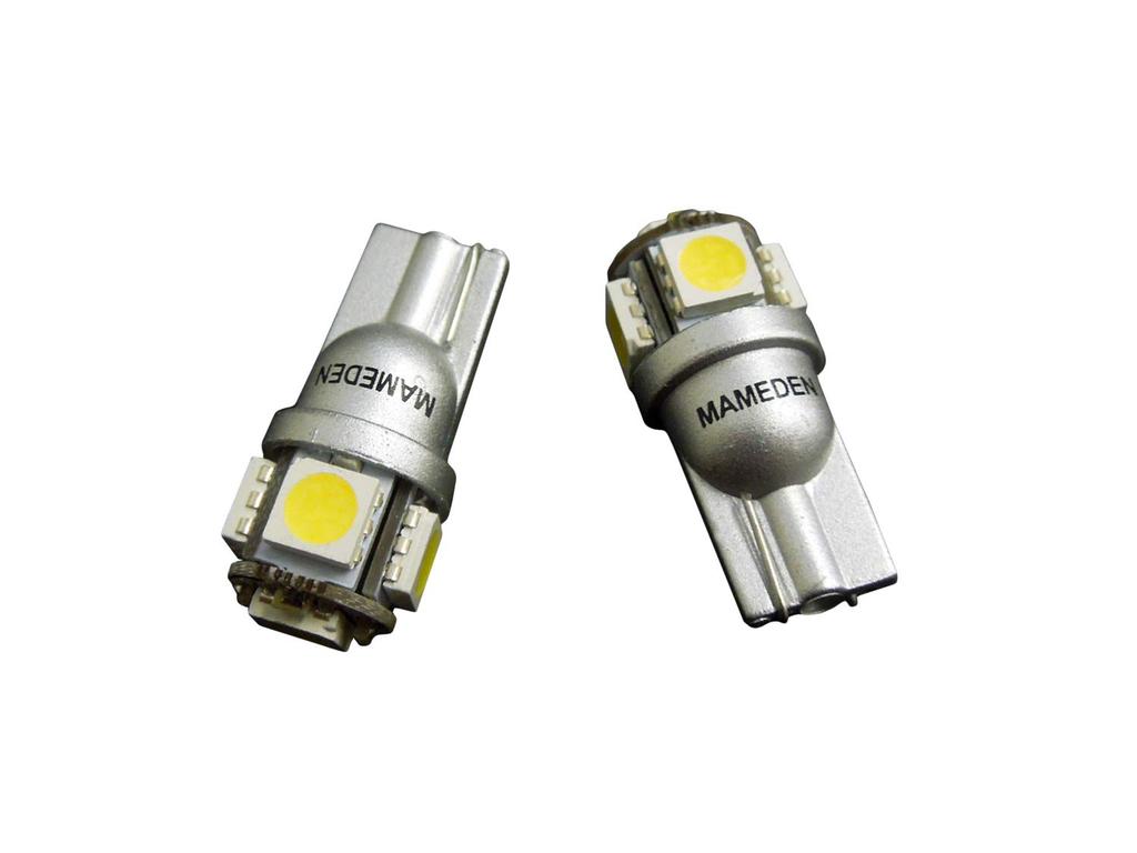 Mameden T10 LED White 5050 3 Chip 5 Row SMD Position, License Plate, Interior Light (Wedge Single) Set of 2