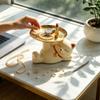 Cute Lying Lucky Cat Resin Figurine with Metal Tray Animal Sculpture for Jewelry Storage Living Room Vanity Table Home Decor