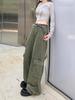 Women's Plus Size High Waist Wide Leg Military Green Denim Pants