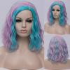 Mulher dois tons curto sintético perucas gradiente branco azul ondulado ombre cabelo peruca para branco mulheres cosplay bob linha de parte média