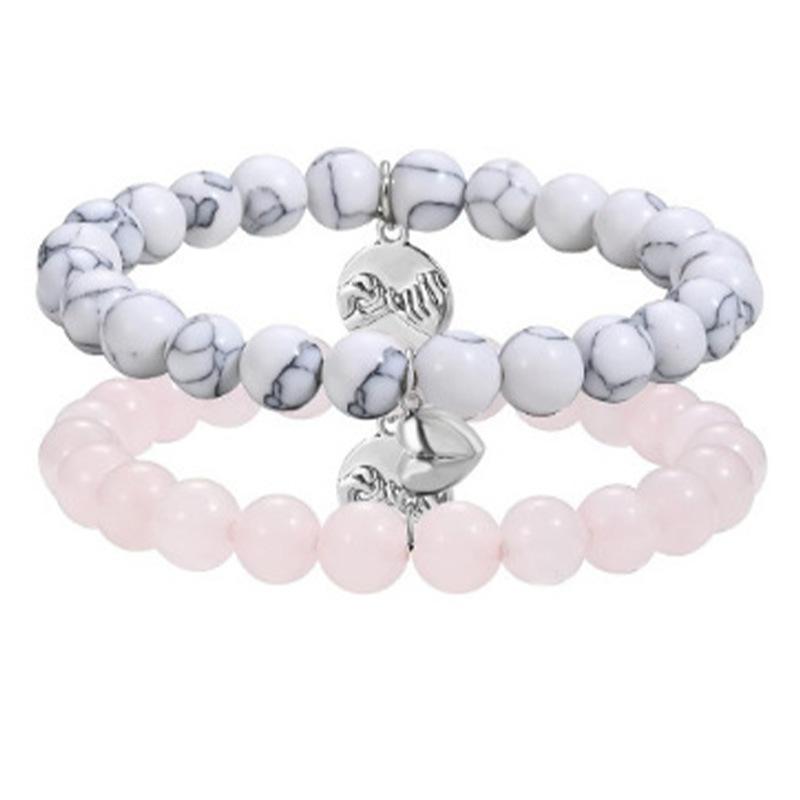 Couple's Frosted Pine Heart Magnet Bead Bracelet Set for Women - Trendy Niche Design