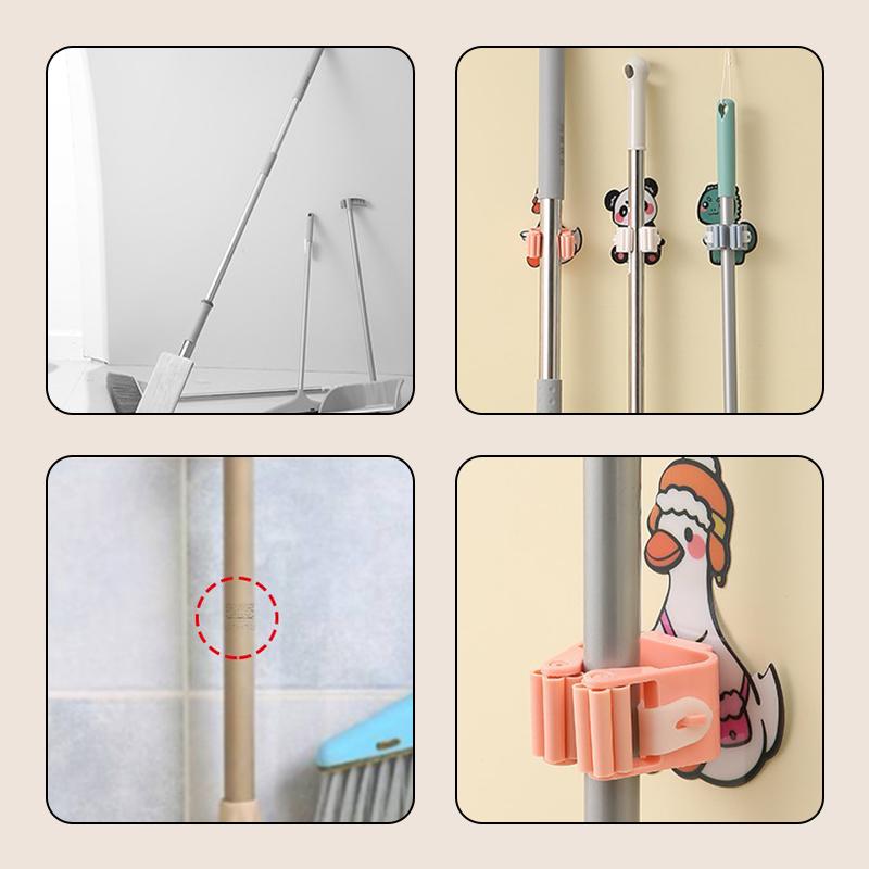 Self Adhesive Wall Mop Holder Brush Broom Organizer Rack Multi-Purpose Door Key Umbrella Hanger Hook Bathroom Toothbrush Storage
