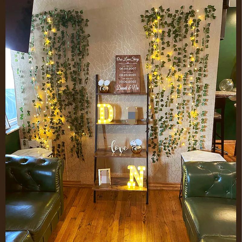 10M 100LED Green Leaf Rattan Artificial Ivy Garland Fake Leaf Plants Vine Garland String Solar Light Wedding Party Christmas Holiday Decoration