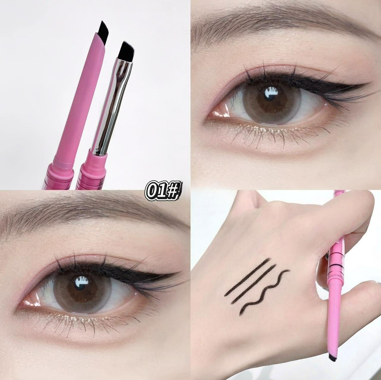 KAKASHOW Precision Gel Eyeliner Pen Dual Use Blade Brush Anti-smudge Waterproof Long Wear Cosmetic