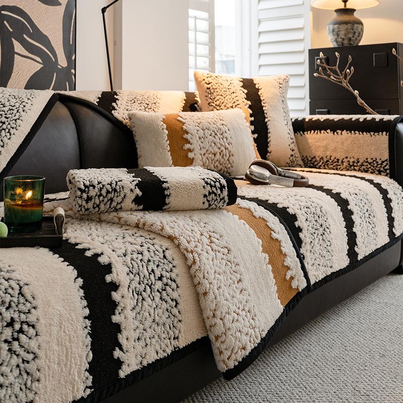 Shu Cotton Velvet Sofa Cushion Autumn And Winter Non-Slip And Dirt-Resistant Seat Cushion Cross-Border  Thickened Plush Leather Sofa Cover Cover Cloth