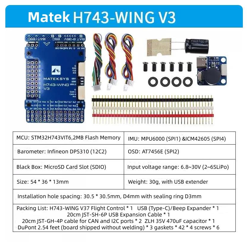 Matek H743-WING V3 STM32H743VIT6 Built-in OSD Support Dual Camera INAV Flight Controller for RC FPV Airplane
