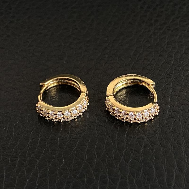 Micro zircon small circle earrings women's plated 18k gold vintage Chinese New Year earrings Hong Kong style retro earrings