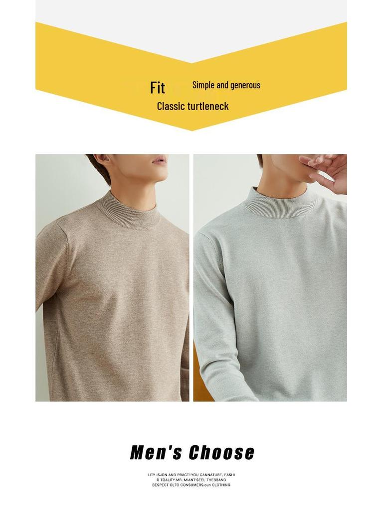 Men's Business Semi-High Collar Thick Knit Pullover Sweater for Autumn and Winter