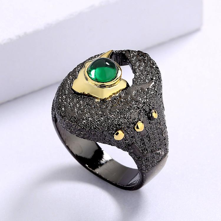 Black Gold Jewelry Three Piece Set with Emeralds and Gemstones