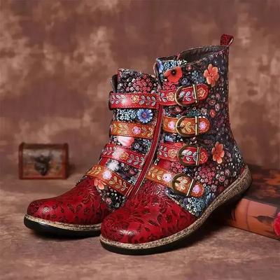 New Socofy Women Boots Retro Printed Metal Buckle Soft Leather Zipper Ankle Boots Ladies Shoes Women Botines Mujer 2026