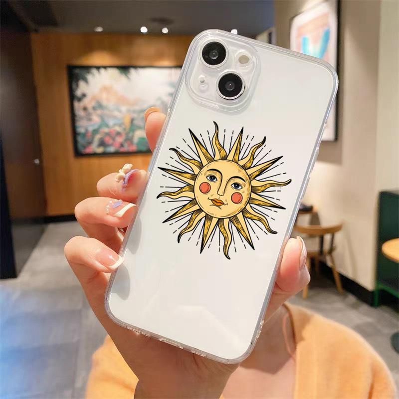 სასაცილო მზე მთვარე ანგელოზის თვალები სუფთა ტელეფონის ქეისი iPhone 14 13 11 12 Pro Max X XR XS 7 8 Plus SE Soft Cover Luxury Coque Funda Capa