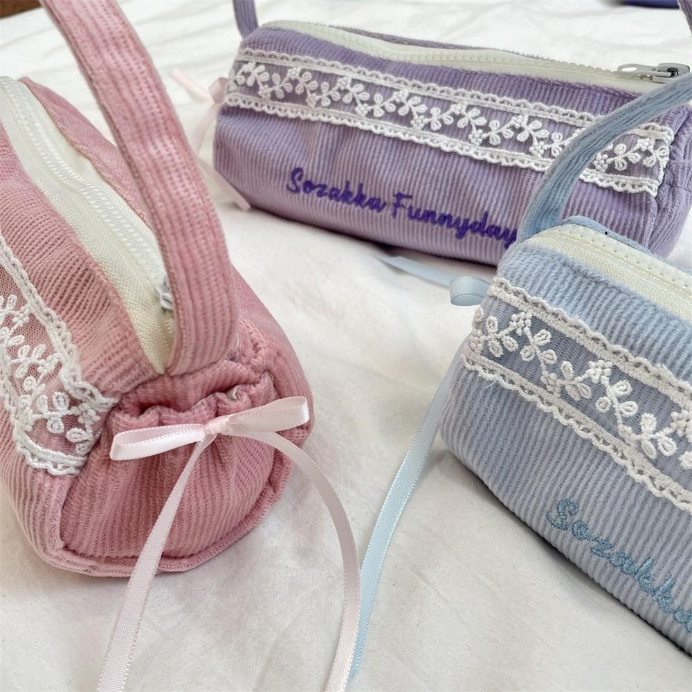 Bowknot Korean Style Pencil Case Lace Bow Pencil Pouch Handheld Stationery Bag Children