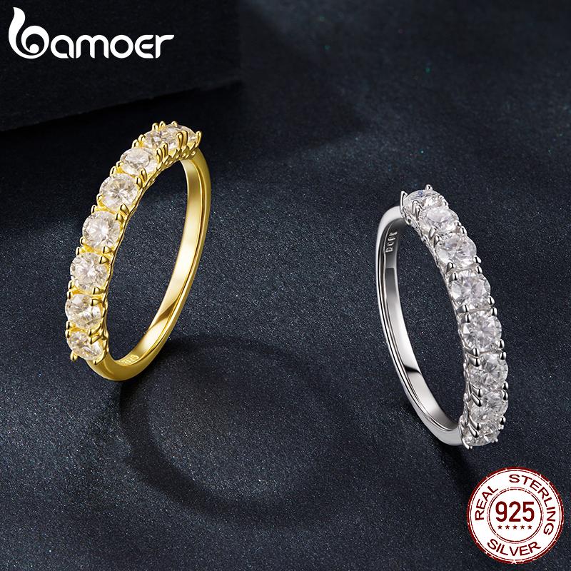 BAMOER Iris Moissanite Ring Lace Band 925 Silver Half Eternity Stackable Ring D Color for Women Engagement Retro Gift