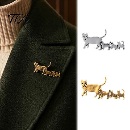 Animal Shape Badge Cat Family Brooch Pin, Golden Silver Plated Alloy Kitten Lapel Daily Wear Jewelry for Clothing Bags Hats Pin